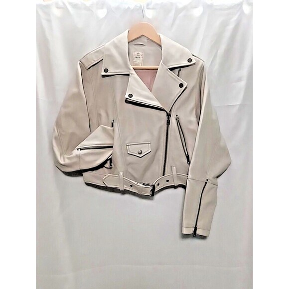 Free People Luxe SMALL Soft LEATHER Moto Belted Oversized Waist Length Gray $468 - Picture 4 of 10